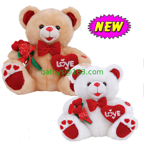 12inch Valentines Day Teddy Bear With Flower And Heart Stuffed Push Toys For Celebration