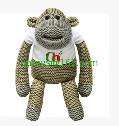Tips Monkey Soft Stuffed Animal Customized , Knitted Monkey For Promotion Gifts