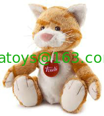 Promotional Brown Stuffed Animal Toys Cat Plush with Badge , Sitting Pose